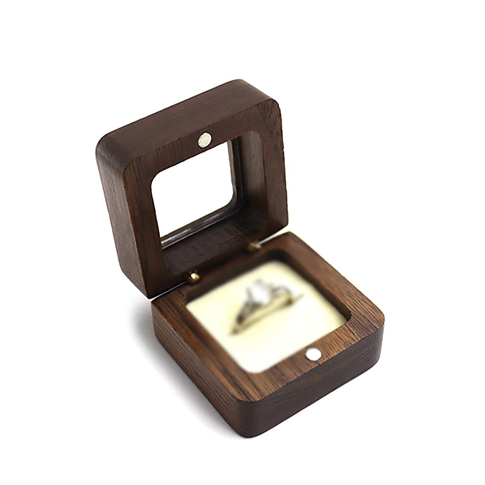 DUMRALBQE Wooden Ring Box Wooden Velvet Lined Box Square Ring for Storage and Placement(Yellow)