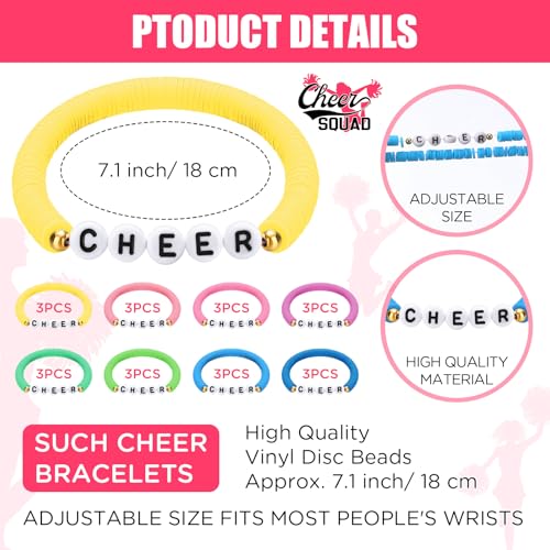 Image of Landical 24 Pcs Cheerleader Gifts Stackable Clay Bead Cheer Bracelets Friendship Bracelets Senior Night Cheer Gifts for Girls(Macaron Colors)