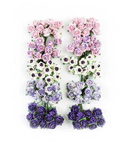 KADADSA 100 pcs Mini Rose Mixed Violoet Two Tone Color Mulberry Paper Flower 15-18 mm Wedding Doll House Supplies Card