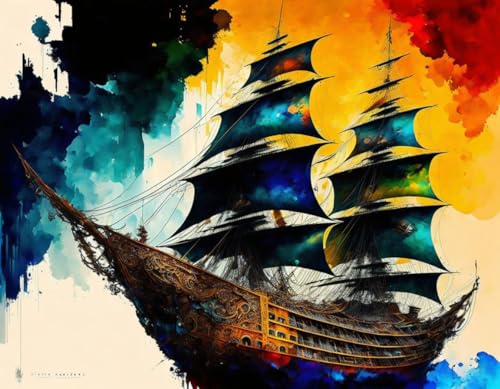 Bateau pirate abstrait Meechi toile murale sans cadre dessin cubiste de haute précision