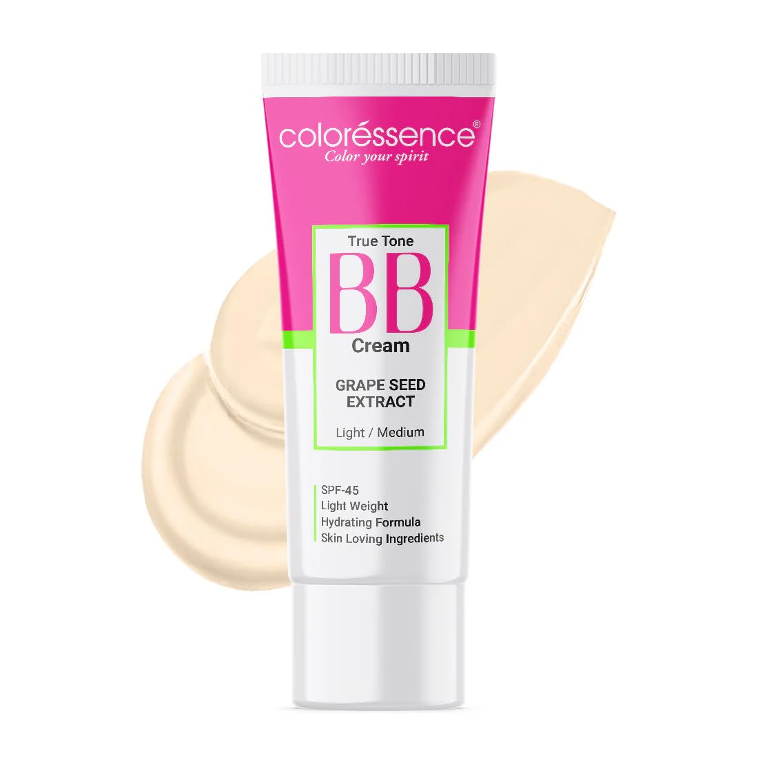 Coloressence True Tone BB Cream with Papaya Extract| Natural BB Cream for Face for Natural Glow| BB Cream Foundation for Daily Use| Lightweight, Non-greasy, and Hydrating| Grape Seed Extract Shades For All Skin Types