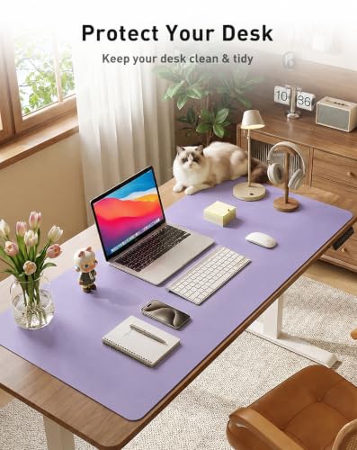 Image of Aothia Faux Leather Desk Mat Mouse Pad, 42 inch x 17 inch, Light Purple