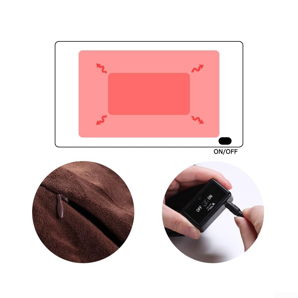 Manta térmica, manta eléctrica alimentada por USB, manta eléctrica para calidez personal, hogar, oficina, al aire libre (marrón)