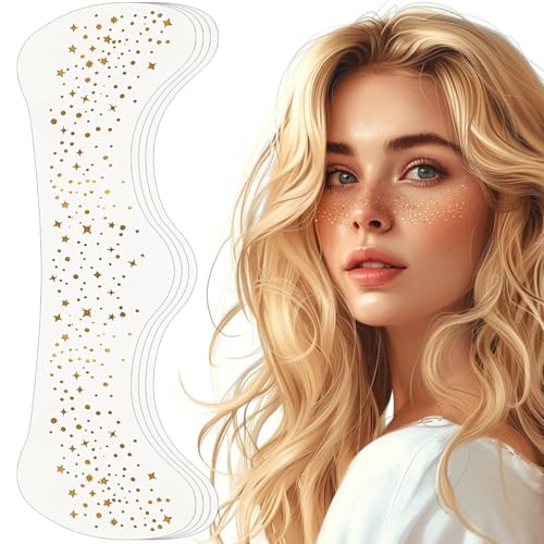 Image of 6 Pcs Temporary Gold Glitter Sticker Face Tattoo Stickers Sparkle Stickerez Freckles Sparkle Makeup Patches for Women Rhinestone Accessories for Festivals & Parties