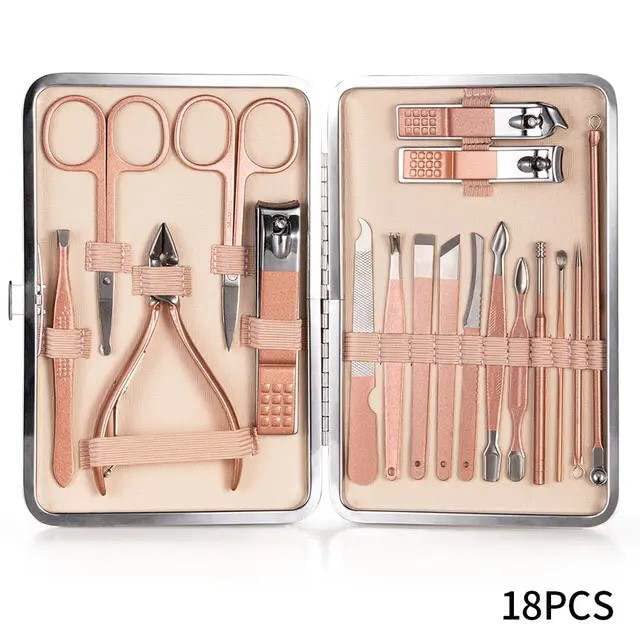 Miniatura 3 de Juego de manicura de 18 piezas, kit de pedicura de acero inoxidable, kit de manicura profesional, kit de aseo con lujosas herramientas de cuidado de