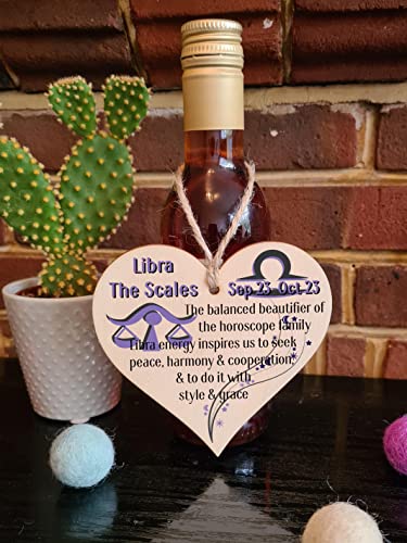 Handmade Wooden Hanging Heart Plaque Gift Signs of the Zodiac Libra Astrological Star Sign Keepsake Card Alternative - Image 2