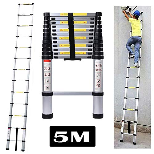 5m Mehrzweck Teleskopleiter aus Aluminium mit Sicherheitsverriegelung, Klappbar, Hochwertige Tragbare Leitern, Telescopic Ladder Max. Belastung: 150kg Cover