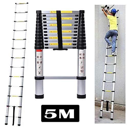 5m Mehrzweck Teleskopleiter aus Aluminium mit Sicherheitsverriegelung, Klappbar, Hochwertige Tragbare Leitern, Telescopic Ladder Max. Belastung: 150kg