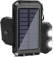 Carregador Portátil Power Bank Solar 10000mAh Resistente, Impermeável e à Prova de Poeira com Lanterna LED Ideal para Trilhas, Acampamentos e Aventureiros ao Ar Livre (laranja,preto e azul)