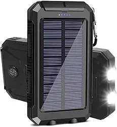 Carregador Portátil Power Bank Solar 10000mAh Resistente, Impermeável e à Prova de Poeira com Lanterna LED Ideal para Trilhas, Acampamentos e Aventureiros ao Ar Livre (laranja,preto e azul)