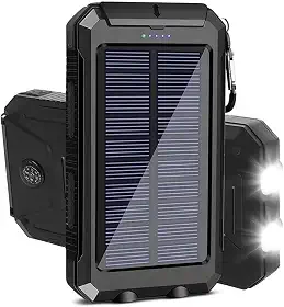 Carregador Portátil Power Bank Solar 10000mAh Resistente, Impermeável e à Prova de Poeira com Lanterna LED Ideal para Trilhas, Acampamentos e Aventureiros ao Ar Livre (laranja,preto e azul)