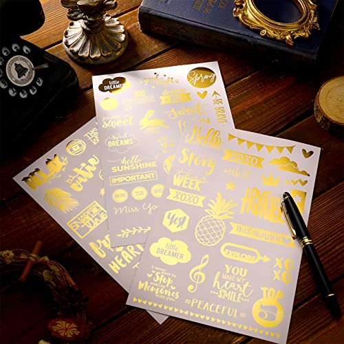 10 Sheets Scrapbook Stickers 400+ Pcs Love Stickers Valentine's Day Scrapbook Stickers Gold Stickers Gold Foil Transfer Scrapbooking Supplies For Anniversary (Classic Style) #TOP5