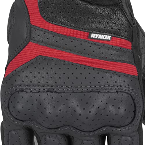 Image of Rynox Air GT Gloves - CE Certified Cuff Length Motorcycle Riding Leather Gloves | Impact Protection |Abrasion Resistance - Grey Red, Small