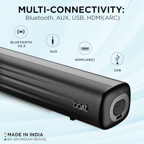 Image of Boat Aavante Bar Rhythm Soundbar with 60W RMS Boat Signature Sound, 2.0 Channel, Multi-Connectivity Modes, BT v5.3, EQ Modes, Bass & Treble Controls & Remote Control(Carbon Black)