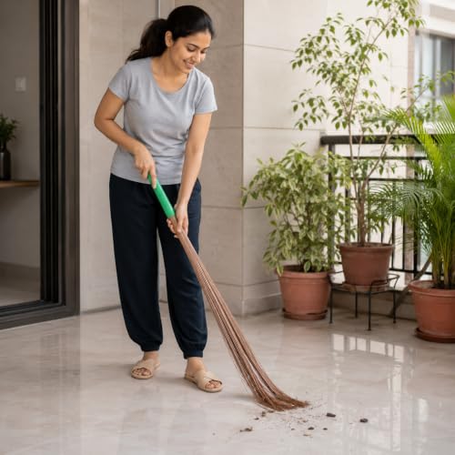 Image of Zureni Traditional Coconut Leaf Grass 40 inch Long Broomstick Washable Seekh Jhaadu with Firm & Comfortable Grip Ideal for Wet Surface Cleaning (Pack of 1, 400 Gm, Random Colors)