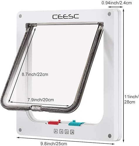 Miniatura 6 de CEESC Puerta grande para gatos (tamaño exterior de 11 x 9.8 pulgadas), puerta de gato con bloqueo de 4 vías para ventanas y puerta corrediza de
