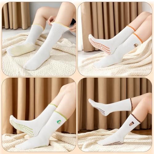 Image of Jspupifip 2 /4 /5 Pairs Cute Pilates Socks for Women Embroidery Non Slip Yoga Socks for Barre Workout Hospital