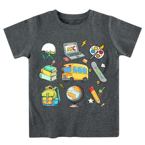 Boys First Day of School Shirt, Cute Pattern T-Shirt, Toddler's Back to School Clothes, Short Sleeve Summer Top