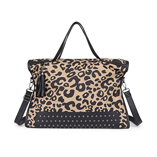 NOTAG Sac à main pour femme, élégant imprimé léopard, sac à bandoulière riveté, grand sac à bandoulière, Noir , Taille unique Cover