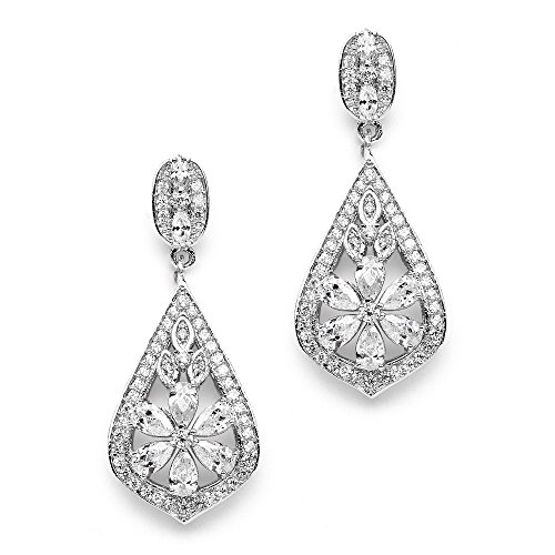 Mariell Vintage Art Deco Designer Cubic Zirconia Wedding, Bridal or Prom Earrings with Pave CZ Frame