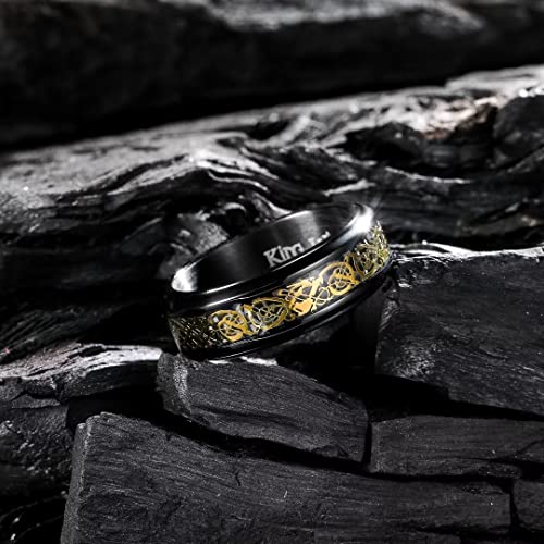 Image of King Will 316L Stainless Steel Spinner Ring for Men Women- 8mm Width Fidget Ring with Dragon /Celtic Knot Pattern, Stress Anxiety Relief Comfort Fit Wedding Band