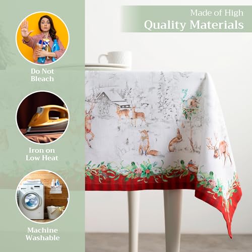 Maison d' Hermine Table Cloth Rectangle Table 100% Cotton 70 x 108 Inches Tablecloth Reusable Decorative Everyday Use for Dining Room, Farmhouse, Home, Party, Festive & Wedding - Christmas Tradition - Thumbnail 3