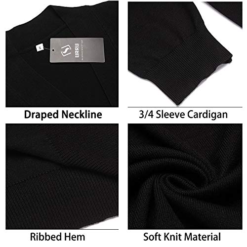 Image of URRU Women's Classic 3 /4 Sleeve Open Front Cropped Cardigan Sweater Lightweight Knit Short Shrugs