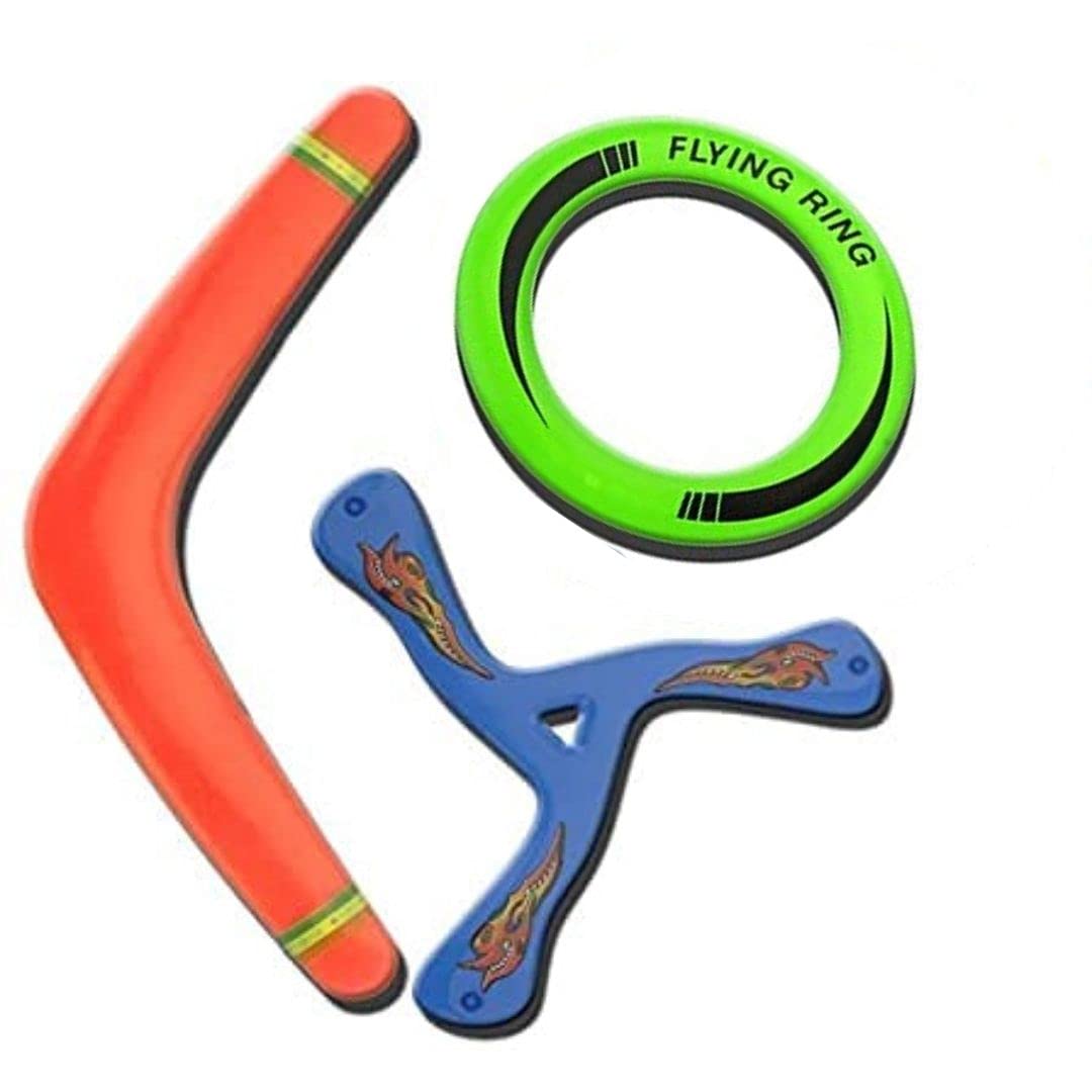 KaRaL 3 Piece Colourful Assorted Flying Disc and Boomerangs Action Pack Sport Games for Boys Girls and Adults ideal for Outdoor Activities Beach Camping Park and Garden Games (6+)