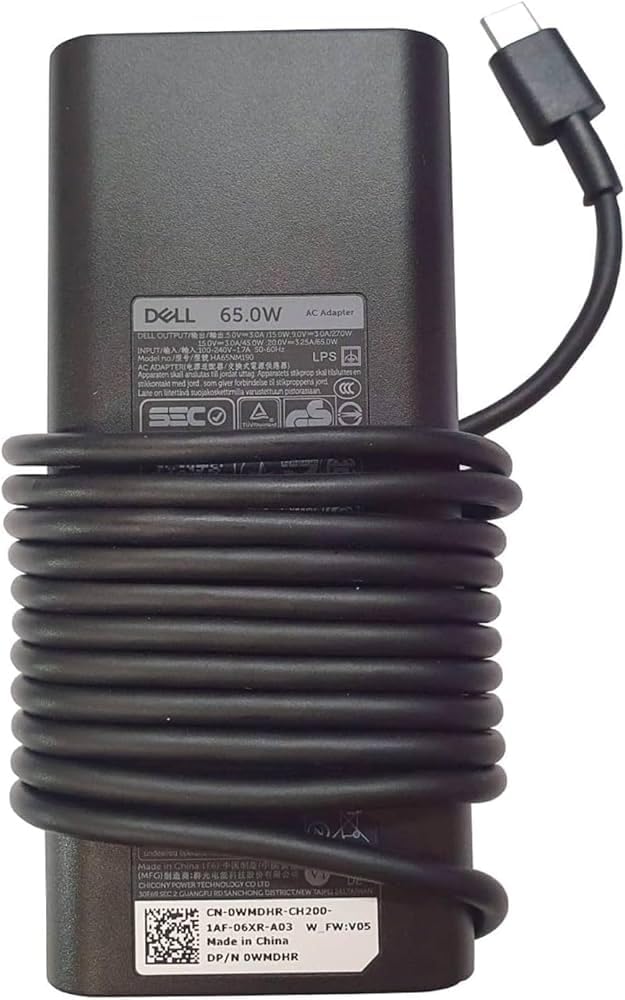 OEM dell Latitude 7330 Charger, 65w Type-C Adapter, Black