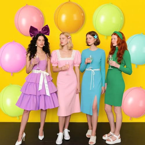 Image of 9 Pcs Pastel Colorful Round Foil Balloons,22 Inch Round Balloons | Pastel Colorful Giant 4D Round Ball Balloons For Candy Theme Birthday Baby Shower Rainbow Party Decorations