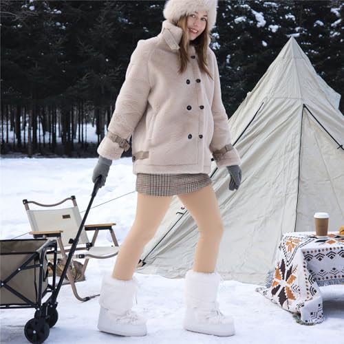 Faux Fur Snow Boots for Women,Furry Fuzzy Fluffy Womens Boots Lace-up Winter Warm Fur Lined Mid-Calf Non-Slip Ski Boots2