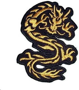 Graphic Dust Golden Chinese Dragon Embroidered Iron on Patch Kung Fu Martial Art Taekwondo Fighting Ancient Backpack Jean Jacket Biker Motorcycle DIY Symbol Power