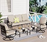 sophia william patio furniture sets 5 pcs outdoor metal conversation sets 5 seats with 1 x 3 seat sofa 2 x cushioned swivel sofa chairs 2 x ottomans for coffee lawn backyard poolside beige