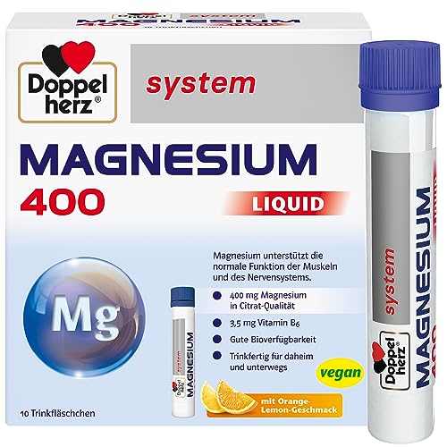 Doppelherz system MAGNESIUM 400 LIQUID – Magnesium unterstützt die normale Funktion der Muskeln und des Nervensystems – 10 Trinkfläschchen