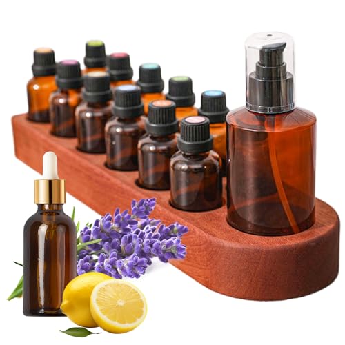 Wisnewth Porte-Flacon à Huiles Essentielles en Bois - Support 13 Trous pour 12 Fioles de 3cm et 1 Flacon de 5cm - Design Vintage pour Salon, Salle de Bain,...