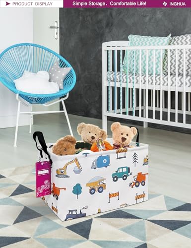 Image of Rectangular Storage Basket Fabric Organizer Bin for Toys,Books,Clothes,Gifts,Pets-Perfect for Home,Office,Nursery,Dorm,Shelf(Rec-Vehicles)