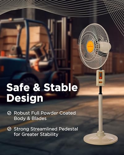 Image of Almonard 18 inch (450mm) Mark-II Pedestal Fan - High Speed Stand Fan with 3 Speed Settings & Cast Aluminum Metal Blades - 90 Degree Oscillating Pedestal Fan with Adjustable Fan Height & Tilt - Ivory