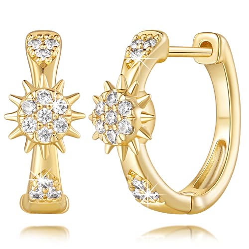 Gold Hoop Earrings for Women 14K Gold Earrings for Women CZ Earring Gothic-Style Zircon Sun Hoop Earring for womens Trendy