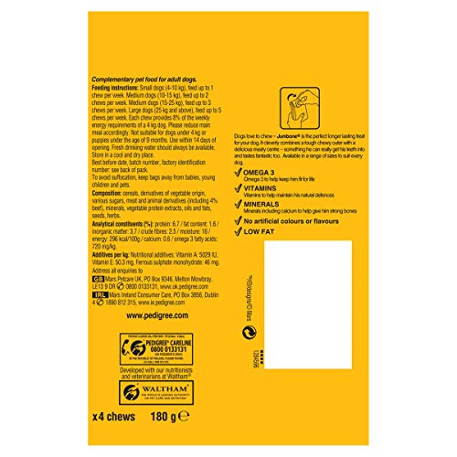 Pedigree Jumbone Dog Treats for Small Dogs from 5-10 kg with Beef, 8 Bags (8 x 180 g/Total of 32 Chews), 180 g (Pack of 8) - Image 3