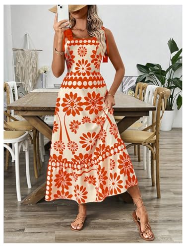 Image of Floerns Women's Vintage Sleeveless Tie Shoulder Sundress Floral Print Cami Maxi Dress