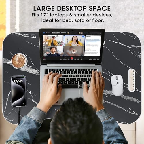 Image of Folding Lap Desk, 23.6 Inch Wood Laptop Bed Desk with Cup Holder, Portable Bed Table for Working Writing Reading & Eating for Bed, Sofa, Couch, Floor - Dark Black