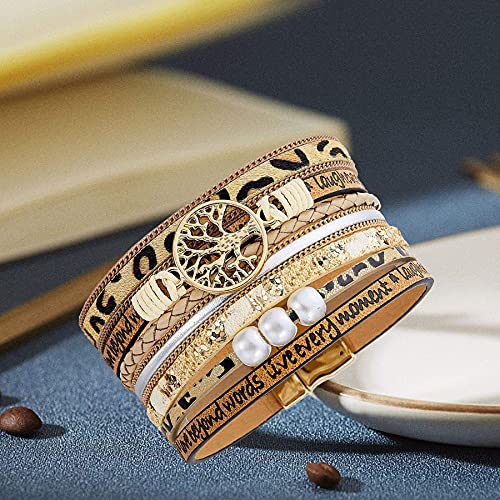 Image of Desimtion Inspirational Tree of Life Boho Leather Wrap Bangle Bracelets for Women, Teen Girl Gifts Trendy Stuff, Fashion Accessories Jewelry Gifts for Women Girls
