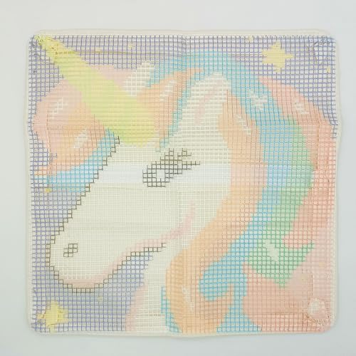 Image of Howie's Latch Hook Kits, DIY Rainbow Unicorn Latch Hook Pillow Kit for Adults Crochet Yarn Kits, Color Preprinted Pattern Embroidery Sofa Cushion Cover (Rainbow Unicorn, 16.93 x 16.93 inch)