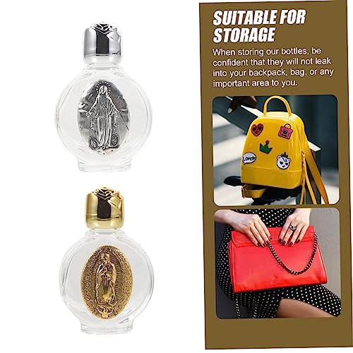 VILLCASE Embossed Glas Weihwasserflaschen 2 Stück-Pack Leere Dekorative Behälter mit Veredeltem Design für Taufe Hochzeit Reisen