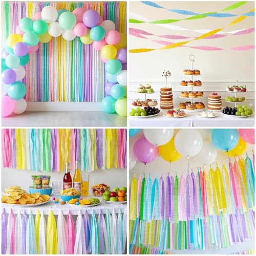 Image of Metallic Pastel Crepe Paper Streamers 6 Rolls, 2.2 inch x 123 Ft Birthday Streamers Party Decorations for Baby Shower Bachelorette Bridal Shower Graduation Wedding Engagement Anniversary