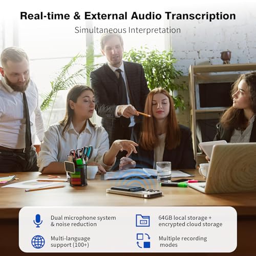 Image of AI Voice Recorder, AI Note Taker 64GB with App Control, AI Technology Transcribe & Summarize Free, 121 Languages, Audio Recorder Device for Meetings & Calls, Ultra-Slim /Display, Magnetic Case, Grey
