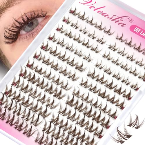 Veleasha Wimpern Cluster Braun Manga Lash Clusters Spiky Einzel Wimpern 120Stück D Curl 8-16MM Wimpernerweiterungen mit Transparentem Band für DIY zu Hause (Manga01)