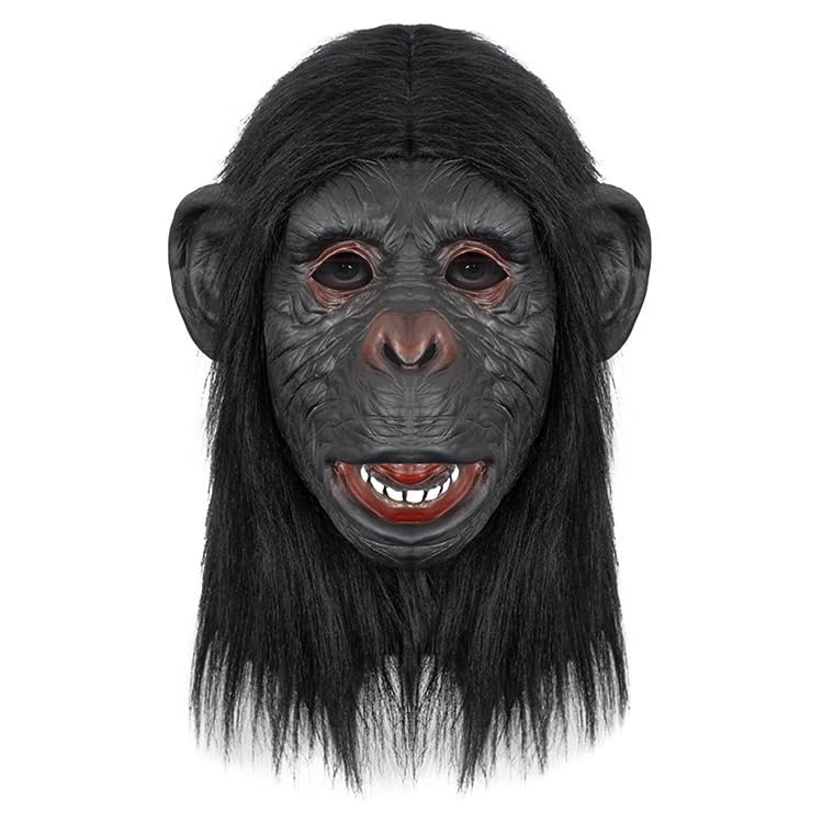 OhMill Masque de Gorille Viasage Chimpanzé Simulation Gants Effrayants d'Halloween Couvre-Chef Orang-Outan Tête d'Animal d'Imitation pour Halloween Cosplay Carnaval Fête