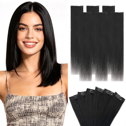 Hairro Short Hair Extensions Clip Ins Real Human Hair 12 Inch Clip On Hair Pieces For Women With Thinning Hair 33g #01 Dark Black