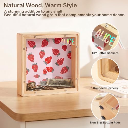 Image of ICOSY Piggy Bank for Kids, Wooden Framed Coin Bank